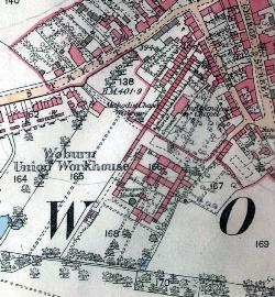 Map showing Woburn workhouse